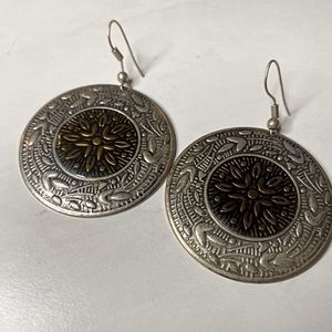 Silver and Brown Pendant Earrings